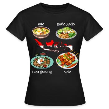 Indonesische Gerichte: Soto, Gado Gado, Nasi goren - Frauen T-Shirt - Schwarz - Vorne - AI Model Female 172 dark (172cm)