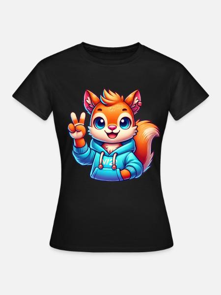 Peaceful Cartoon Squirrel in Hoodie - Women's T-Shirt - black