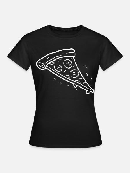 Pizzastück Strichzeichnung - Frauen T-Shirt - Schwarz