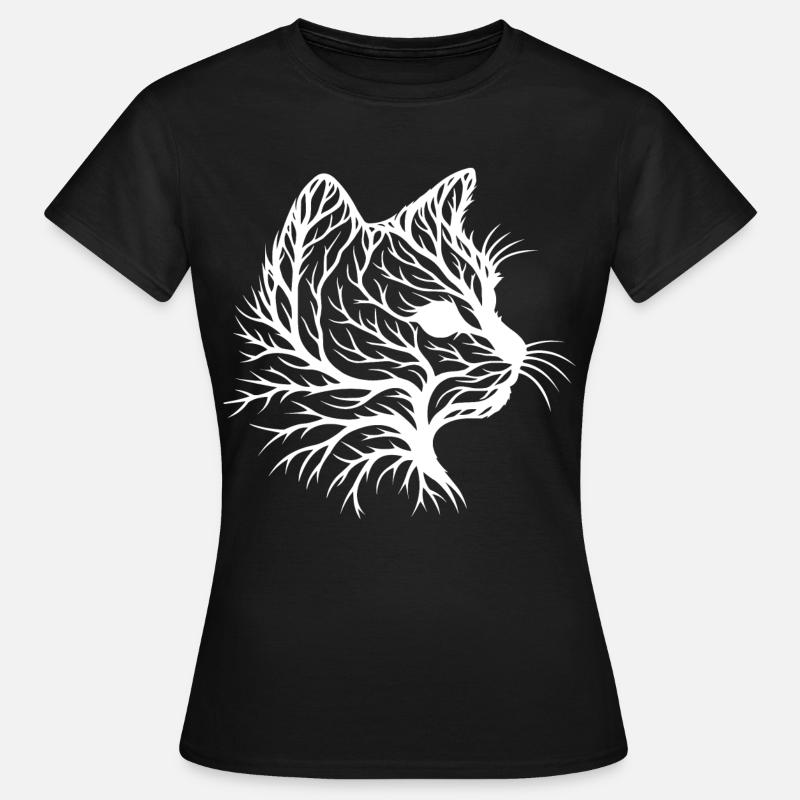 Cat with Leaf Pattern in Silhouette Style - Women's T-Shirt - black
