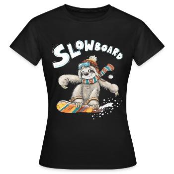 Sloth Snowboard Pun Slowboard Humor Winter Sports - Women's T-Shirt - black - Front - AI Model Female 172 dark (172cm)