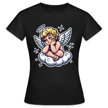 Lustiger Cherub auf Wolke Pop Art Design - Frauen T-Shirt - Schwarz - Vorne - AI Model Female 172 dark (172cm)