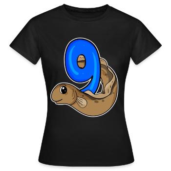 9ème anniversaire motif anguille - 9 ans - T-shirt Femme - noir - Devant - AI Model Female 172 dark (172cm)