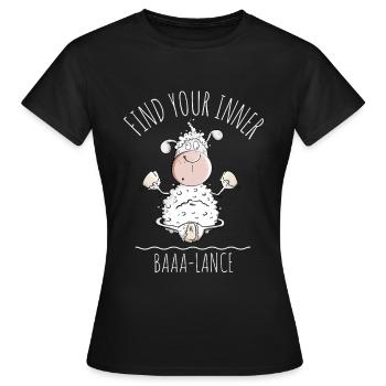 Yoga Sheep Saying Baaa-Lance Word Game - Women's T-Shirt - black - Front - AI Model Female 172 dark (172cm)
