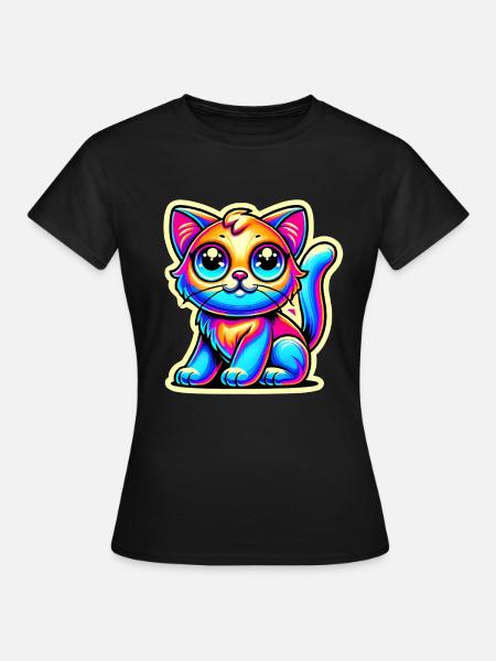 Neon Glow Crazy Katze Design - Frauen T-Shirt - Schwarz