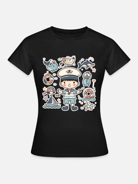 Kleiner Seemann Cartoon Look - Frauen T-Shirt - Schwarz