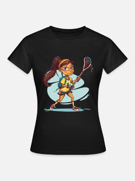 Cartoon Lacrosse Mädchen - Frauen T-Shirt - Schwarz