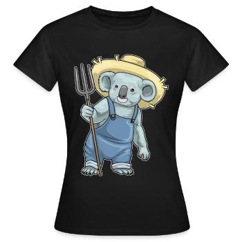 Koala Landwirt Mistgabel Bauernhof - Frauen T-Shirt - Schwarz - Vorne - AI Model Female 172 dark (172cm)