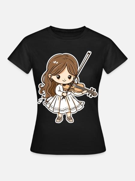 Violinistin Mädchen Cartoon - Frauen T-Shirt - Schwarz