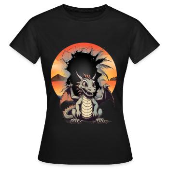 Dragon Enfant Enfants Dragon Créature Mythique Fable - T-shirt Femme - noir - Devant - AI Model Female 172 dark (172cm)
