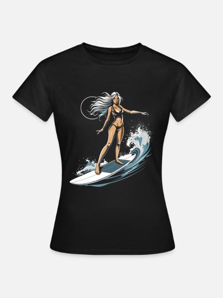 Weibliche Surferin Grafik - Frauen T-Shirt - Schwarz