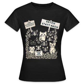 Demo Katzen gegen rechts  - Frauen T-Shirt - Schwarz - Vorne - AI Model Female 172 dark (172cm)