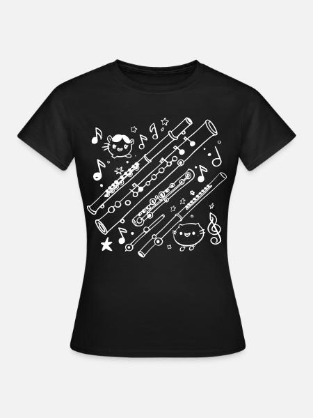 Flöte Cartoon Look - Frauen T-Shirt - Schwarz