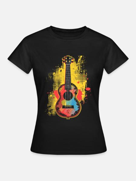 Ukulele Cartoon-Stil - Frauen T-Shirt - Schwarz