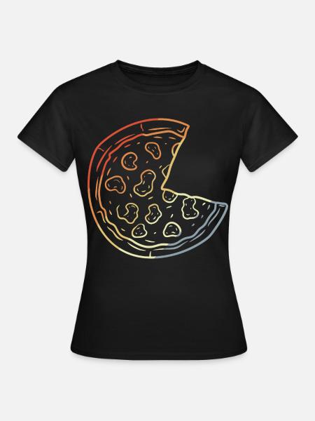 Pizza Line Art Retro - Frauen T-Shirt - Schwarz