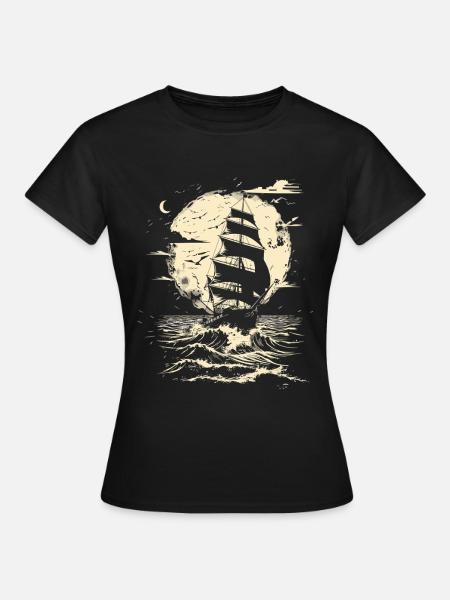 Segeln Zeichnung - Frauen T-Shirt - Schwarz