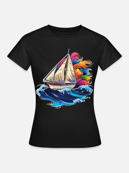 Segeln Synthwave - Frauen T-Shirt - Schwarz