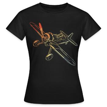 Vintage Propeller Flugzeuge Line Art - Frauen T-Shirt - Schwarz - Vorne - AI Model Female 172 dark (172cm)