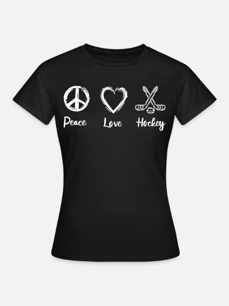 Peace Love Hockey - Frauen T-Shirt - Schwarz