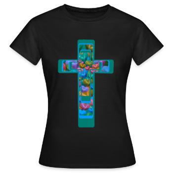 Croix Crucifix Croix Coeurs - T-shirt Femme - noir - Devant - AI Model Female 172 dark (172cm)