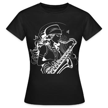 Saxophonistin Skizze - Frauen T-Shirt - Schwarz - Vorne - AI Model Female 172 dark (172cm)