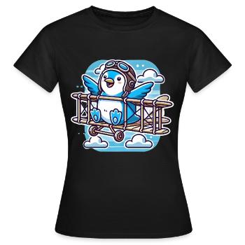 Lustiger fliegender Pinguin, glaube, schwebe - Frauen T-Shirt - Schwarz - Vorne - AI Model Female 172 dark (172cm)