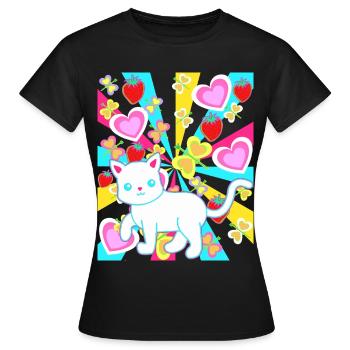 bunt farbenfreudig Retro Sommer Katze Katzen - Frauen T-Shirt - Schwarz - Vorne - AI Model Female 172 dark (172cm)