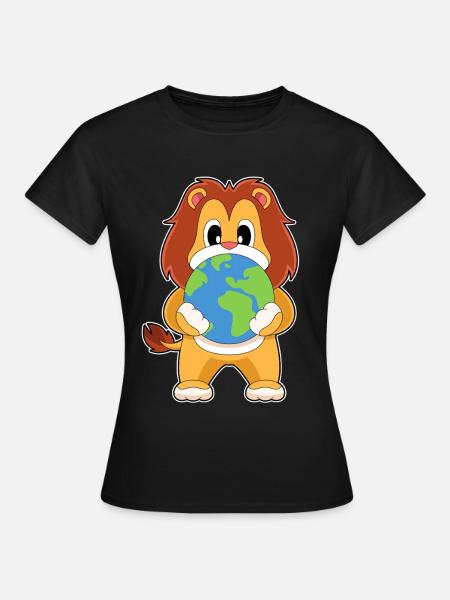 Löwe Erdkugel - Frauen T-Shirt - Schwarz