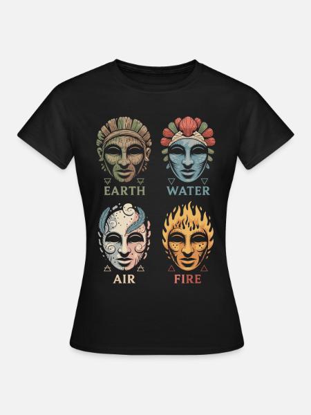 Vier Elementarmasken | Alchemistische Symbole Kunst - Frauen T-Shirt - Schwarz