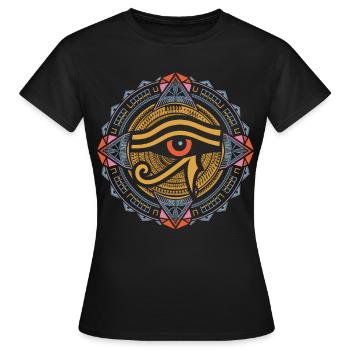 Mandala de l’Oeil de Râ | Art égyptien psychédélique - T-shirt Femme - noir - Devant - AI Model Female 172 dark (172cm)