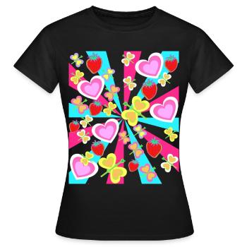 Kinder Sommer Retro Schmetterlinge Obst Herzen - Frauen T-Shirt - Schwarz - Vorne - AI Model Female 172 dark (172cm)