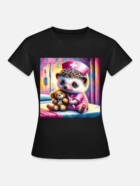 Niedlicher Igel im Pflegezimmer - Frauen T-Shirt - Schwarz