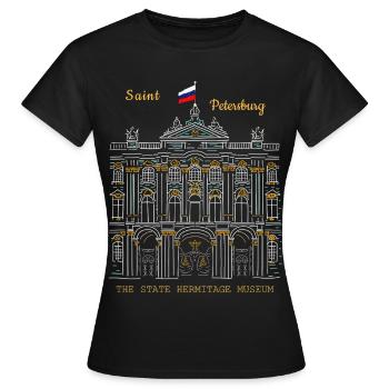 Sankt Petersburg, Eremitage, Zeichnung Russland - Frauen T-Shirt - Schwarz - Vorne - AI Model Female 172 dark (172cm)