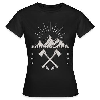 Robustes Berg-Sonnenaufgangsaxt-Emblem - Frauen T-Shirt - Schwarz - Vorne - AI Model Female 172 dark (172cm)