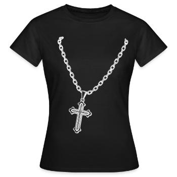 Collier avec croix - T-shirt Femme - noir - Devant - AI Model Female 172 dark (172cm)