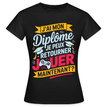 Ich habe mein Diplom, ich kann wieder Gamer spielen - Frauen T-Shirt - Schwarz - Vorne - AI Model Female 172 dark (172cm)