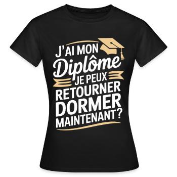 Ich habe mein Diplom, ich kann wieder einschlafen, Humor - Frauen T-Shirt - Schwarz - Vorne - AI Model Female 172 dark (172cm)
