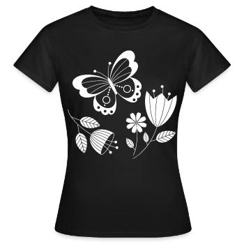 Butterfly with flowers - Women's T-Shirt - black - Front - AI Model Female 172 dark (172cm)