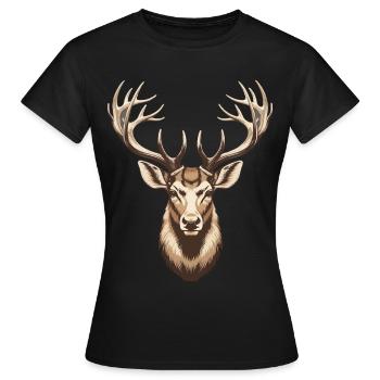 Chasse, chasse, chasse, chasse, cerf, bois de cerf, cerf, - T-shirt Femme - noir - Devant - AI Model Female 172 dark (172cm)