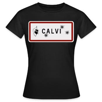 Panneau d’entrée de la ville de Calvi - T-shirt Femme - noir - Devant - AI Model Female 172 dark (172cm)