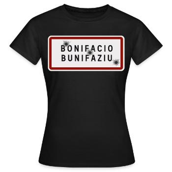 Panneau d’entrée de la ville de Bonifacio - T-shirt Femme - noir - Devant - AI Model Female 172 dark (172cm)