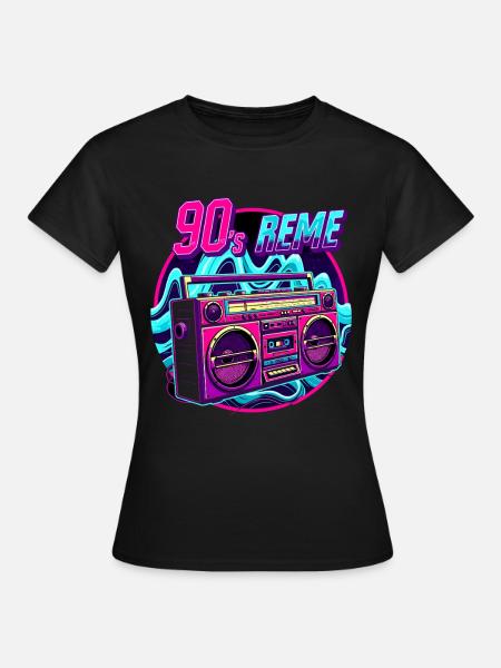 90s - Neon Boombox Retro Musik Style - Frauen T-Shirt - Schwarz
