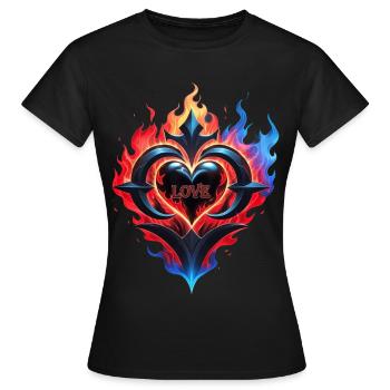Un cœur enflammé, le feu de l’amour. - T-shirt Femme - noir - Devant - AI Model Female 172 dark (172cm)