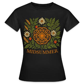 Mittsommer Sommer Mandala - Erdbeeren & Blumen - Frauen T-Shirt - Schwarz - Vorne - AI Model Female 172 dark (172cm)