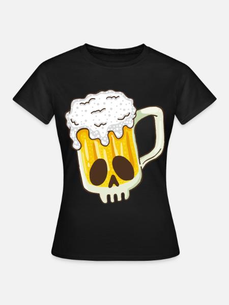 Totenkopf und Bier - Frauen T-Shirt - Schwarz