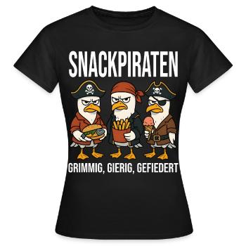 Snackpiraten Möwen Nordsee Ostsee Lustig - Frauen T-Shirt - Schwarz - Vorne - AI Model Female 172 dark (172cm)