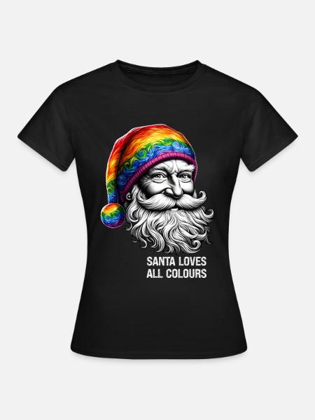 Lebendiger Weihnachtsmann mit Regenbogenhut - Frauen T-Shirt - Schwarz