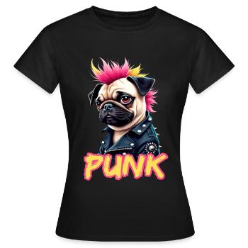 Punk Carlin avec mohawk et veste en cuir pour - T-shirt Femme - noir - Devant - AI Model Female 172 dark (172cm)