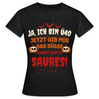 Plus de 40 tours ou friandises d’Halloween - T-shirt Femme - noir - Devant - AI Model Female 172 dark (172cm)