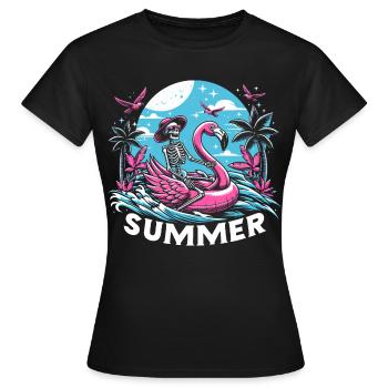 Summer Flamingo Puddle Skeleton - Women's T-Shirt - black - Front - AI Model Female 172 dark (172cm)